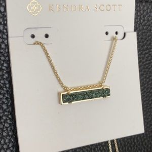 Kendra Scott gold Bar necklace Leanor green drusy